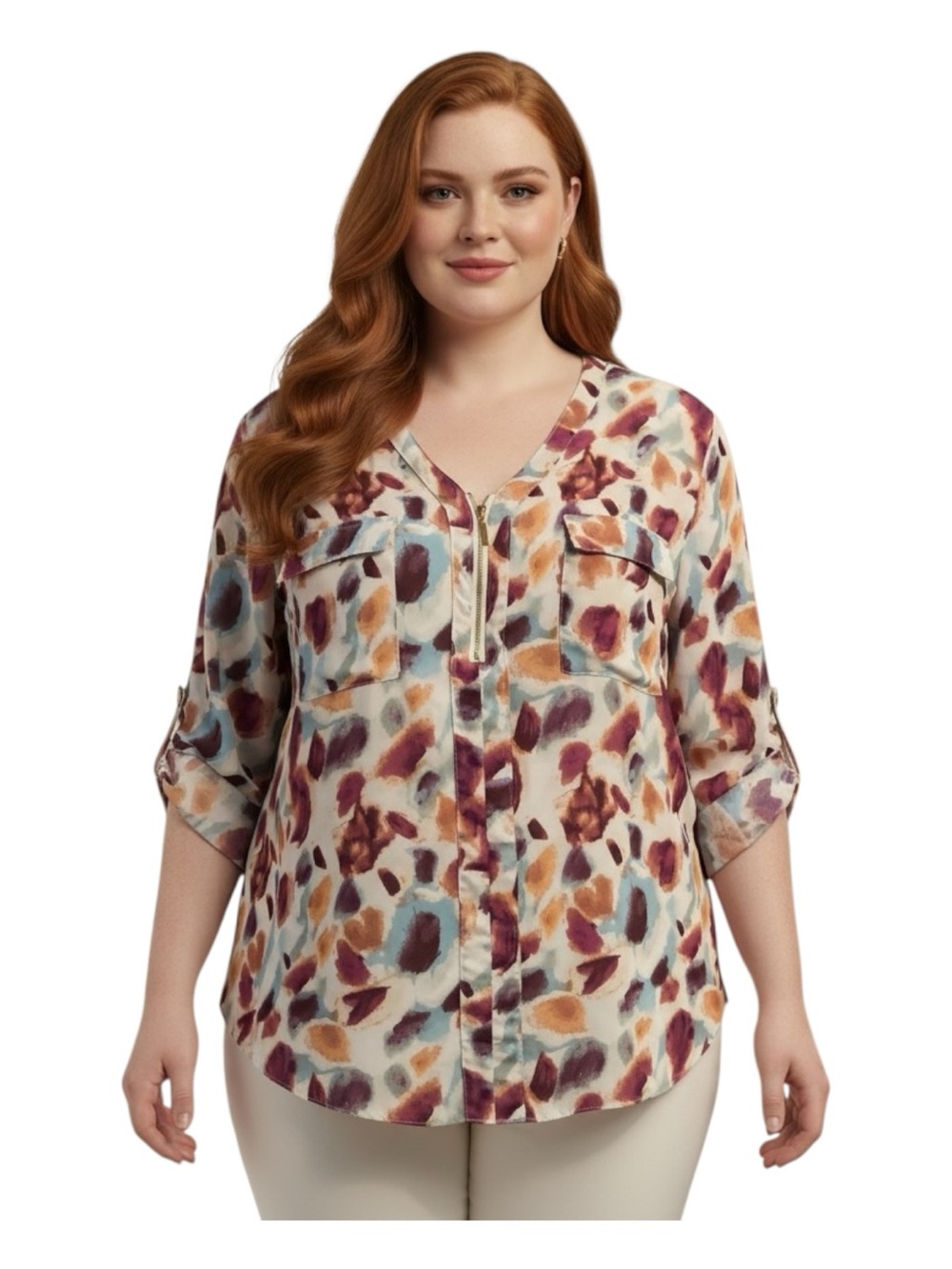 Cato Plus Size 22/24 Multicolor Abstract Button-Down Blouse